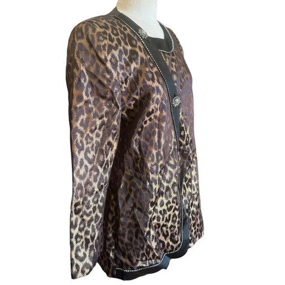 CLARA CLARA NYC Vintage Silk 1980s Rhinestone Embellished Cheetah Print Coat - Picture 3 of 9